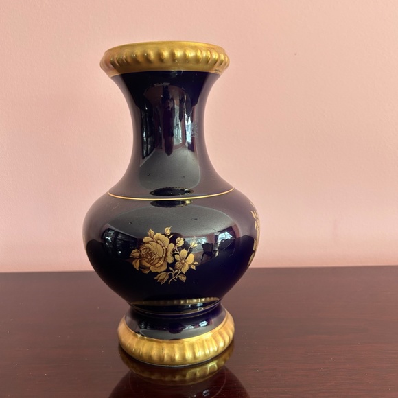 Vintage Porcelain Bareuther Waldsass Cobalt + Gold Vase Made in Bavaria Germany - Picture 5 of 9